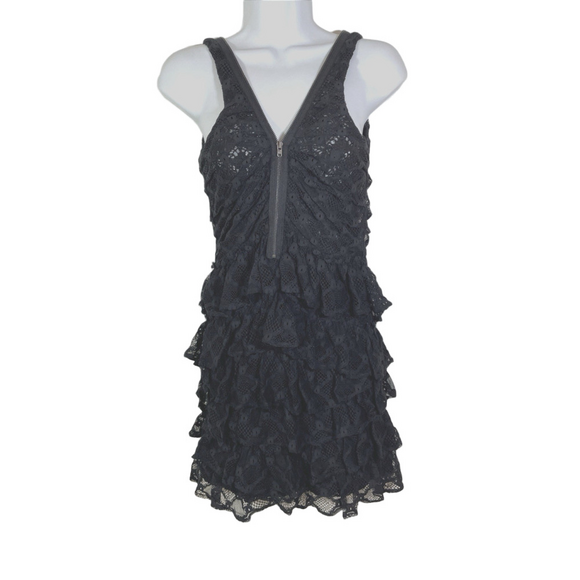 Isabel Marant Black Mini Dress Sleeveless Layered Ruffles Lace Sz 2